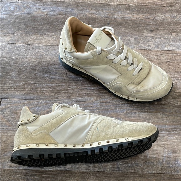 Valentino Shoes - Valentino garavani flycrew rockstud leather accent trainer sneakers